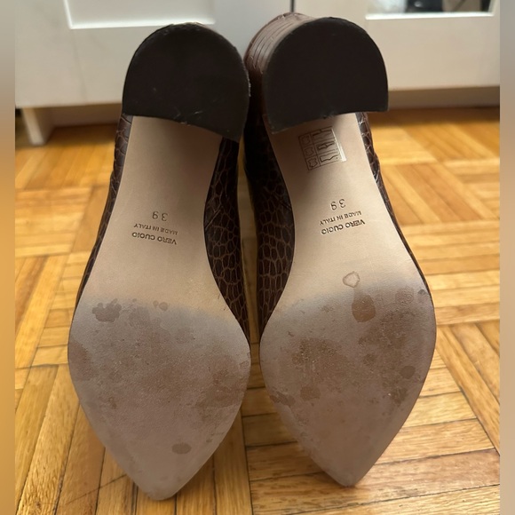 Paris Texas Anja knee-high boot pointed toe chunky heel brown croc leather 39 9 - Picture 9 of 16